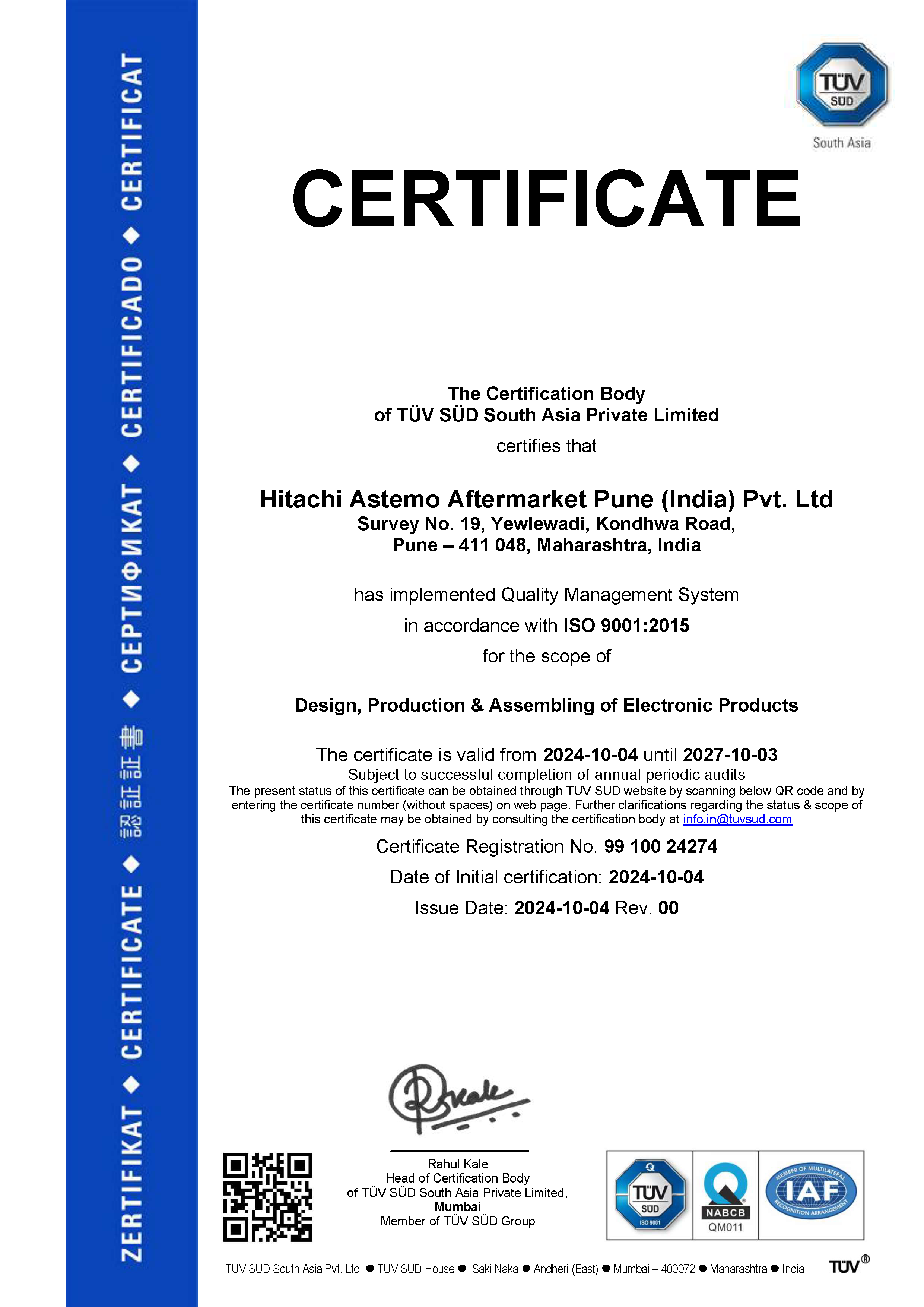 DIN EN ISO 9001:2015 (Factory Pune)