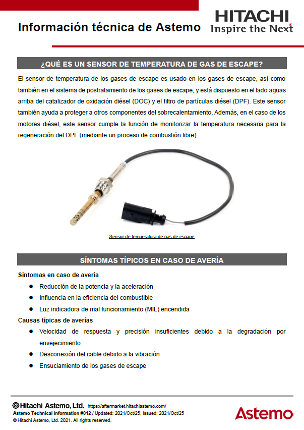 ¿QUÉ ES UN SENSOR DE TEMPERATURA DE GAS DE ESCAPE?