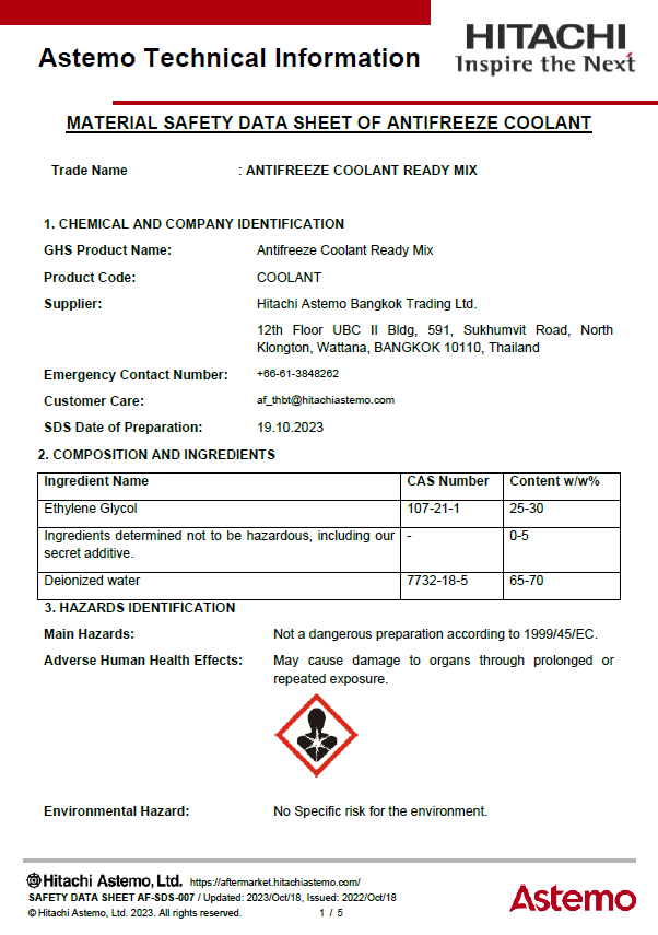 Antifreeze Coolant Ready Mix