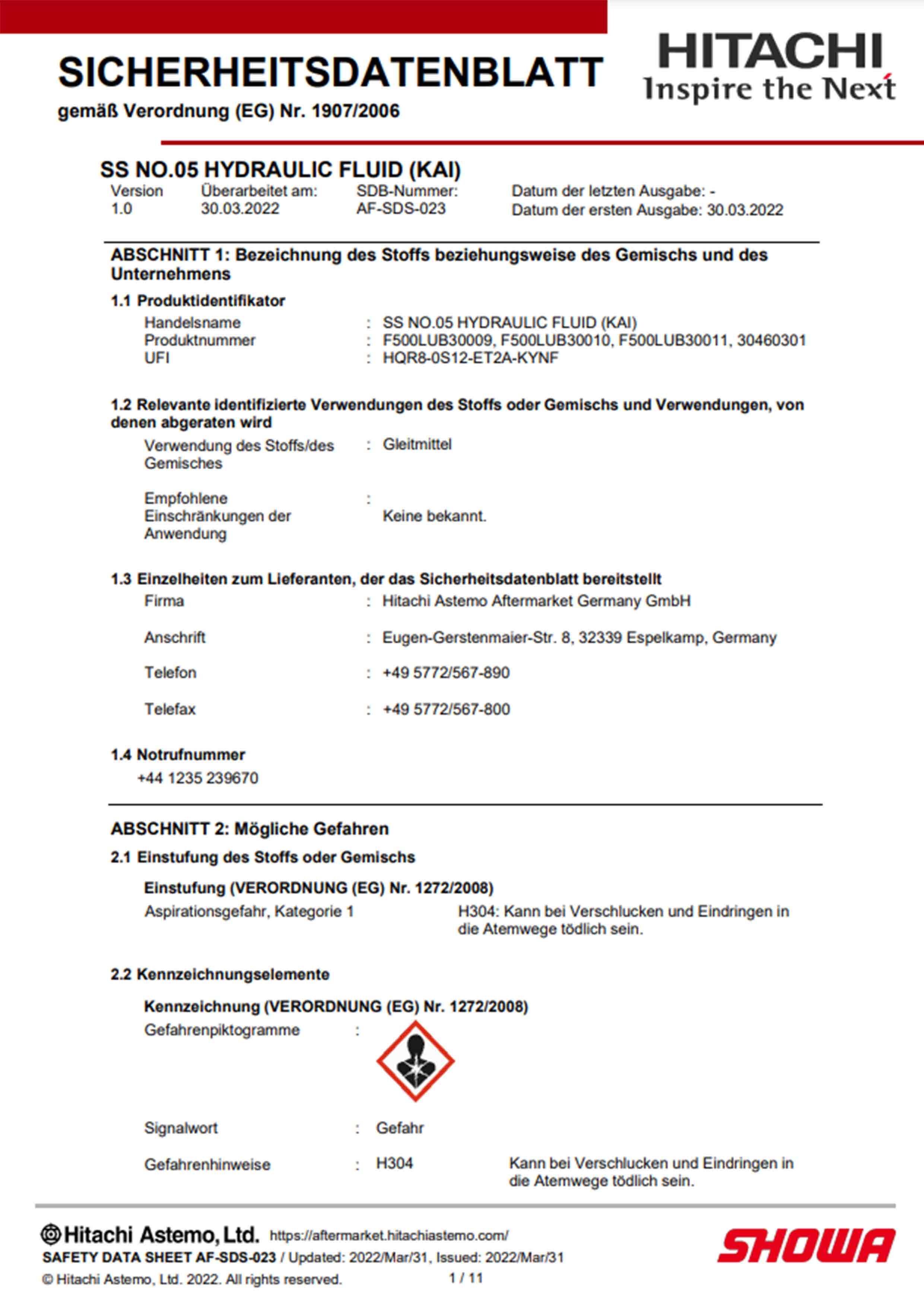 SHOWA Sicherheitsdatenblatt