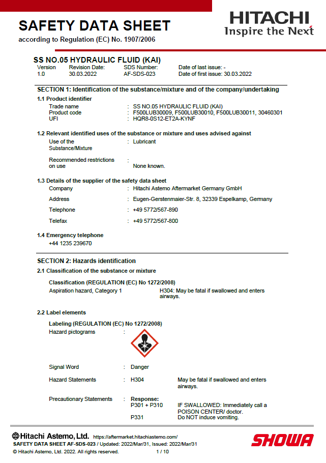 Safety Data Sheet SS05