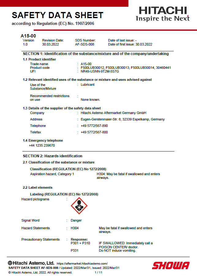 Safety Data Sheet A15-00